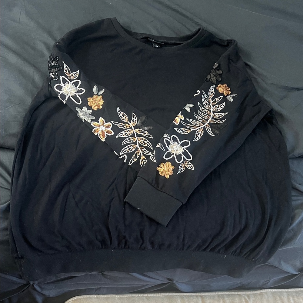 Torrid Black Top with Gold and White Floral Design